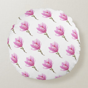 Coussin rond jetable dessin de fleur rose