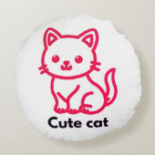 Coussin rond jeté 16” avec chat mignon (Dos)