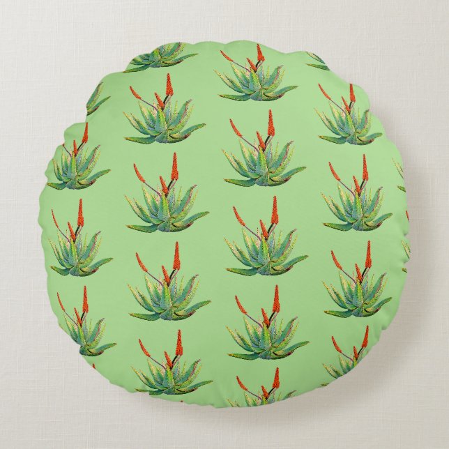 Coussin rond jeté Aloe Vera (Devant)