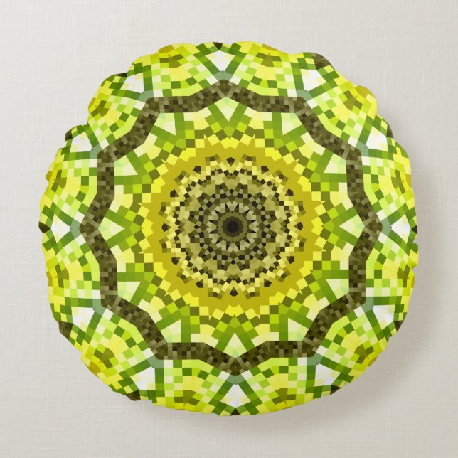 Coussin rond kaléidoscopique jaune (Devant)