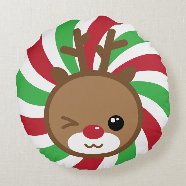 Coussin rond Kawaii Reindeer (Dos)