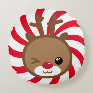 Coussin rond Kawaii Reindeer