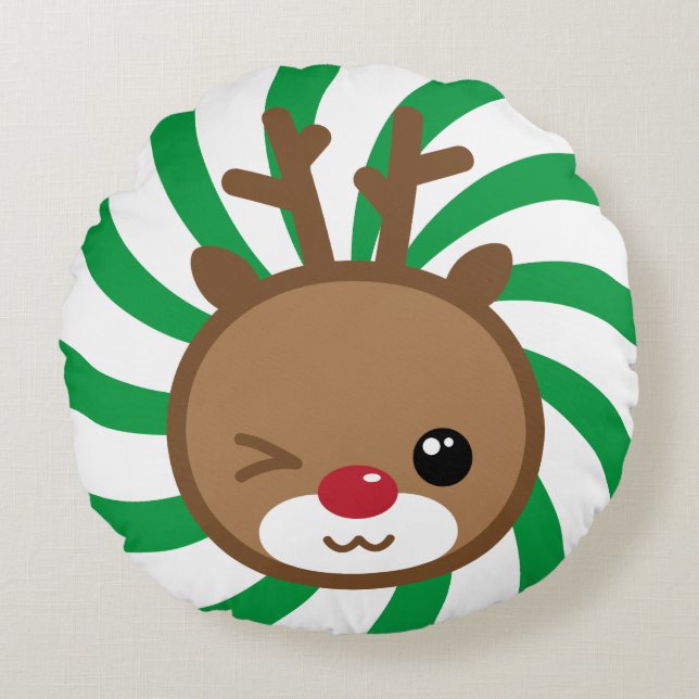 Coussin rond Kawaii Reindeer (Devant)