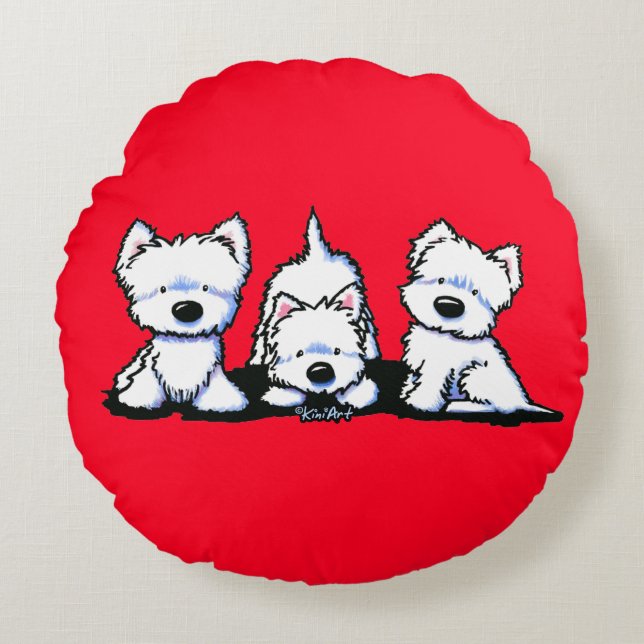 Coussin rond KiniArt Westie Trio (Devant)