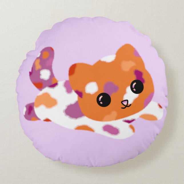 Coussin rond lesbien fière chat (Devant)