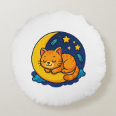Coussin Rond Lune avec Chat Mignon Endormi – (Dos)