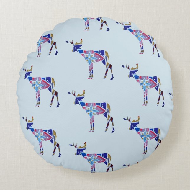 Coussin rond Mandala Cerf 41 cm (Devant)