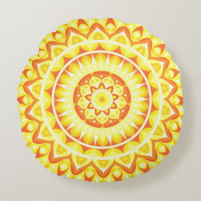 Coussin rond Mandala de base jaune (Devant)
