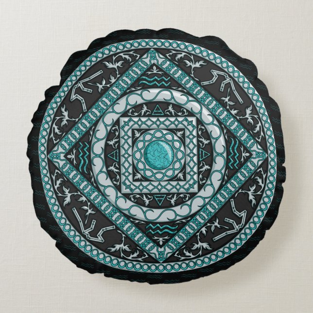 Coussin Rond Mandala du Verseau (Devant)