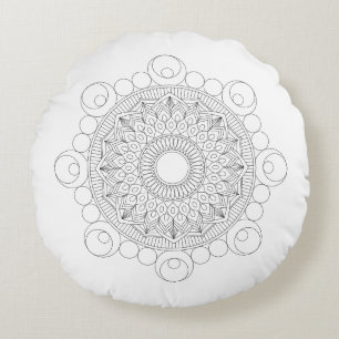 Coussin rond Mandala v2 noir et blanc