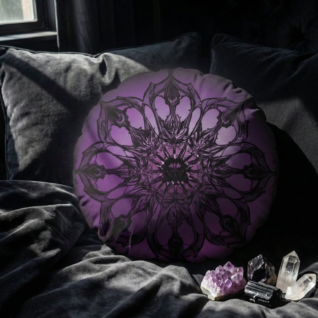 Coussin rond mandala violet enchanté (Créateur téléchargé)