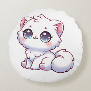 Coussin Rond Mignon Kawaii Pelucheux de Chat