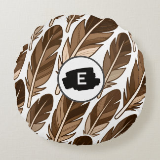 Coussin rond Monogramme personnalisé - Plumes Brow