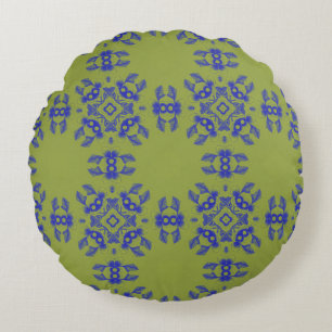 Coussin rond motif coréen bleu olive