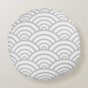 Coussin rond Motif de pétoncle gris et blanc