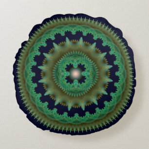 Coussin rond motif fractal vert