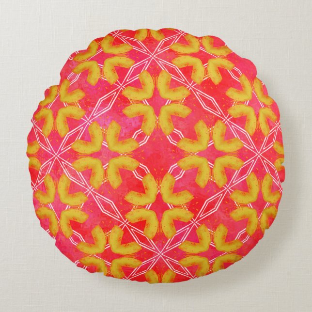 Coussin Rond Motif Hipster rouge, orange, blanc (Devant)
