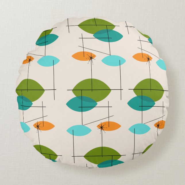 Coussin rond Motif rétro atomique (Devant)