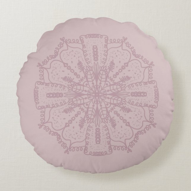 Coussin rond mute rose mandala de Bohême (Devant)