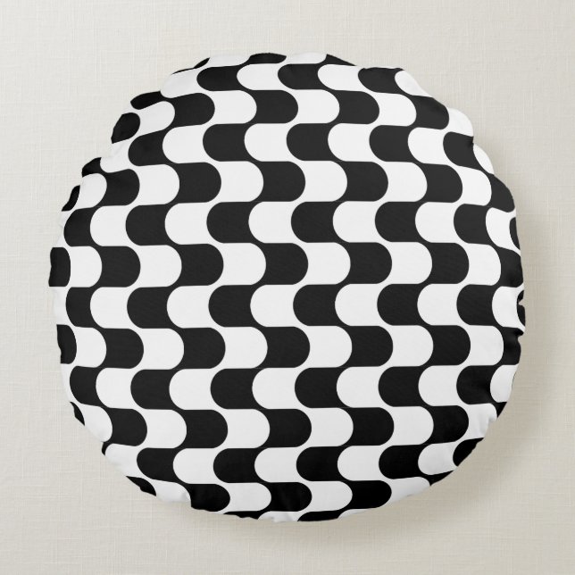 Coussin rond noir blanc Abstrait géométrique (Devant)