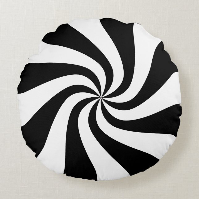 Coussin rond noir et blanc de sucrerie de menthe (Devant)