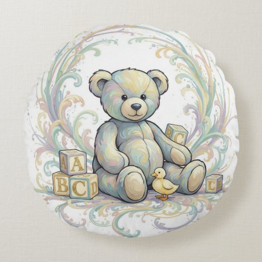 Coussin rond ours pour chambre d'enfants (Devant)