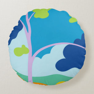 Coussin rond paysage de forêt abstrait moderne