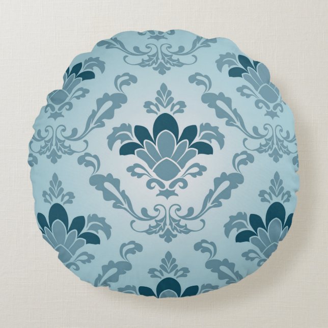 Coussin rond Peacock et bleu clair Fleur De Lis (Devant)
