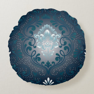 Coussin rond Peacock et Cyan Damask
