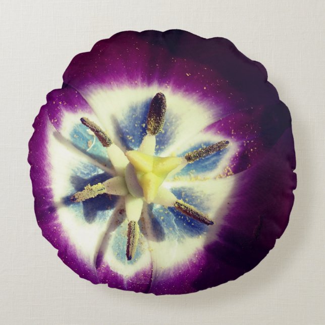 Coussin rond photo de fleur de tulipe violette (Devant)