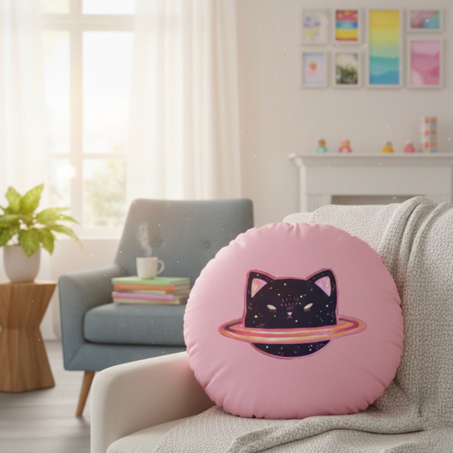 Coussin rond Planet Chat (Créateur téléchargé)