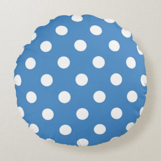 Coussin rond Polka blanc et bleu
