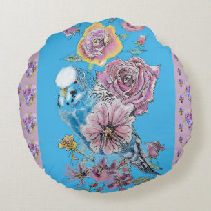 Coussin rond pour femmes à motif floral aquarelle 