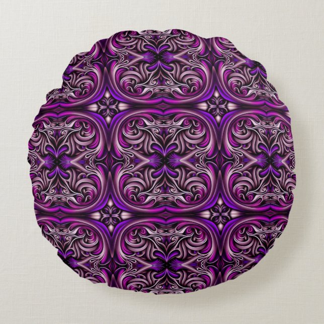 Coussin rond pourpre et bleu (Devant)