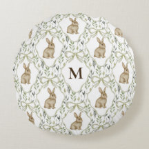 Coussin Rond Prépa Bunny Aquarelle Monogramme Pers