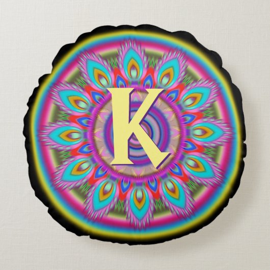 Coussin rond psychédélique personnalisé de jet (Devant)