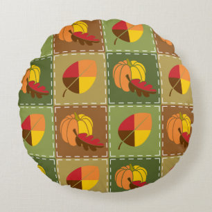 Coussin rond quadrillé d'automne
