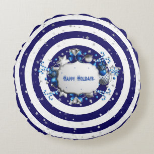 Coussin rond rayé bleu Noël