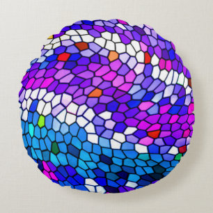 Coussin rond rose bleu pourpre de motif de tuile