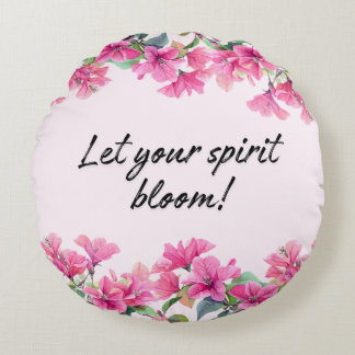 Coussin rond rose en fleurs