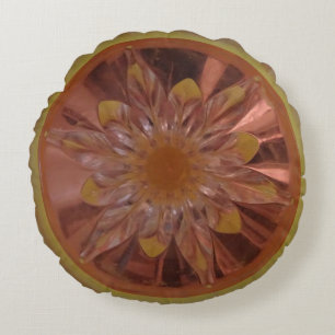 Coussin rond rose Fleur Jaune