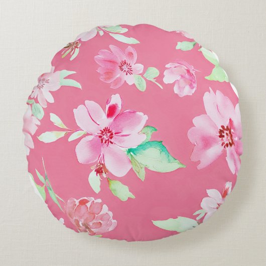 Coussin rond rose fleuri florissant (Devant)