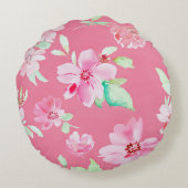 Coussin rond rose fleuri florissant (Dos)