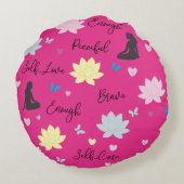 Coussin Rond Rose | Fleurs & Mots de Bien-être (Dos)