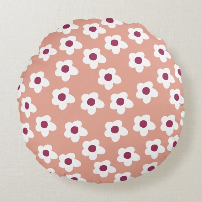 Coussin rond rose Floral (Devant)
