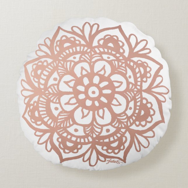 Coussin rond rose Gold Mandala Pink Flower (Devant)