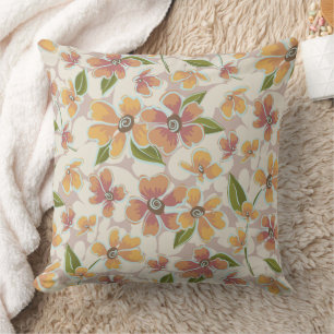 Coussin rond rose orange Tropical Rétro Floral