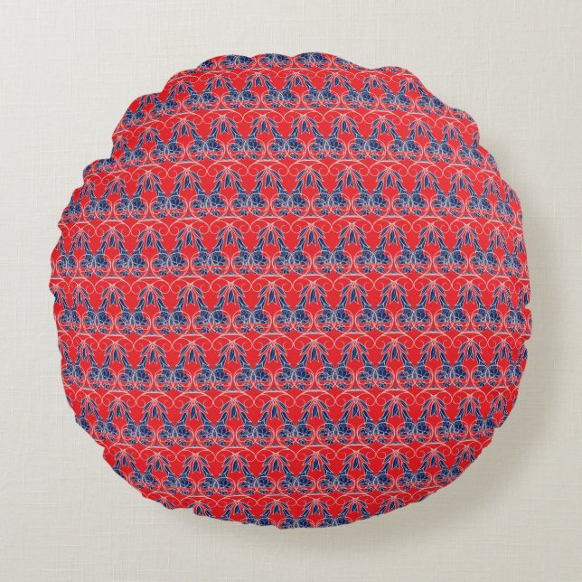Coussin rond rouge et bleu (Devant)
