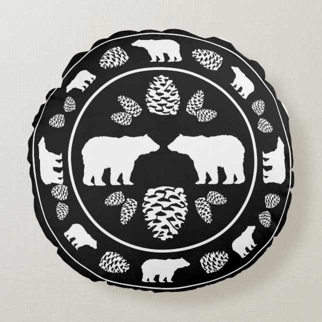 Coussin rond rustique de l'ours noir (Devant)