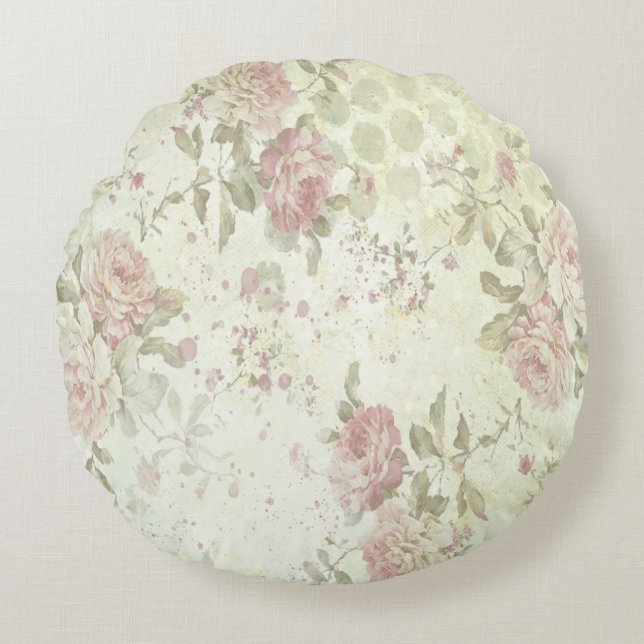 Coussin rond Shabby Chic Rose Rose Floral (Devant)